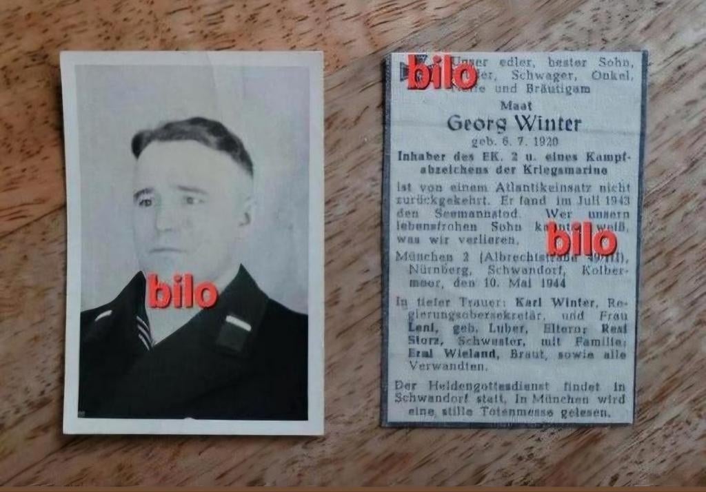 Duits Kriegsmarine Foto & Orginele overlijdensadvertentie, Verzamelen, Ophalen of Verzenden, Marine, Duitsland, Foto of Poster