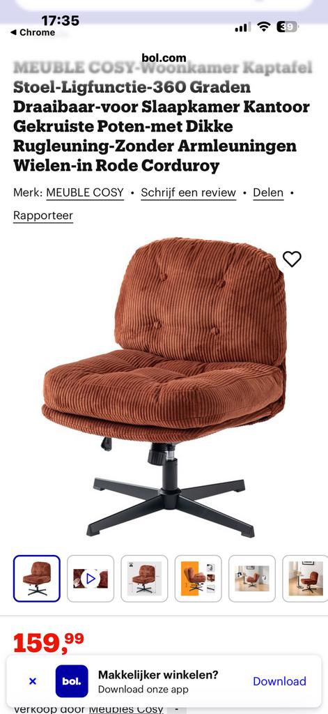 Nieuw nog in verpakking terra cotta fauteuil, Ophalen of Verzenden, Zo goed als nieuw, 75 tot 100 cm, 50 tot 75 cm