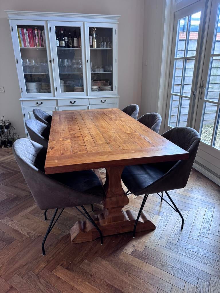 KeukenTafel(teak) en bijpassende stoelen, Ophalen, Zo goed als nieuw, Landelijk, 4 tot 6 stoelen