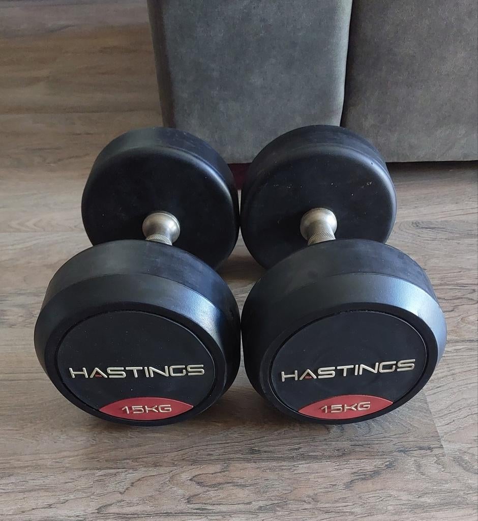 Hastings dumbbells 2x15 kg in prima kwaliteit, Ophalen, Gebruikt, Benen, Dumbbell