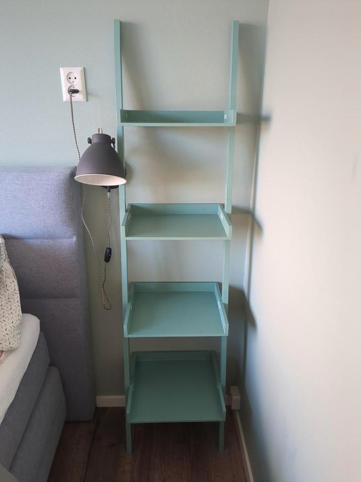 Planken wandkast pronkkast mintgroen hout, Huis en Inrichting, Kasten | Stellingkasten, Gebruikt, Ophalen