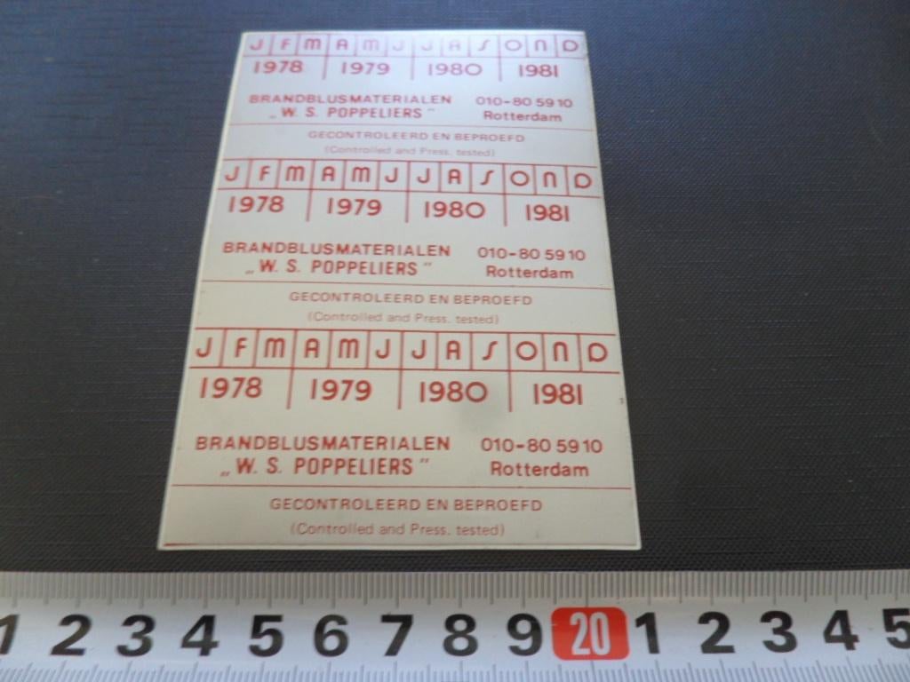 sticker Rotterdam W.S. Poppeliers brandblusmaterialen, Ophalen, Zo goed als nieuw
