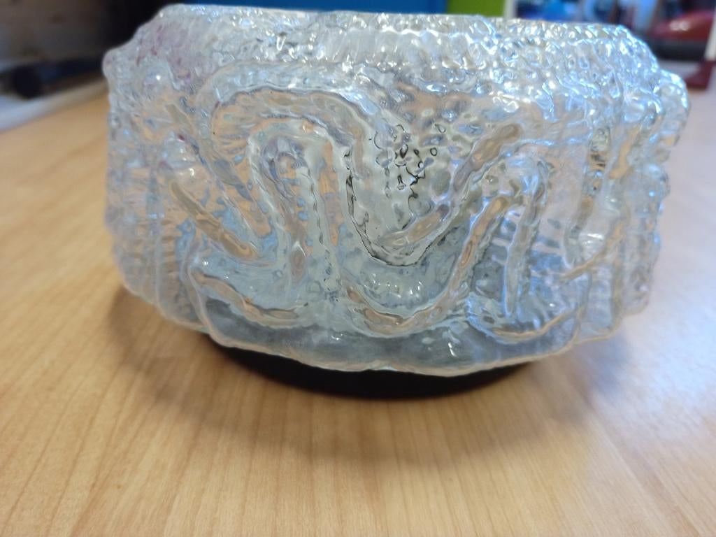 Jaren 50 design Glashutte Limburg ice glas bloemlamp, Ophalen of Verzenden, Gebruikt, Glas, Art Deco, BAUHAUS