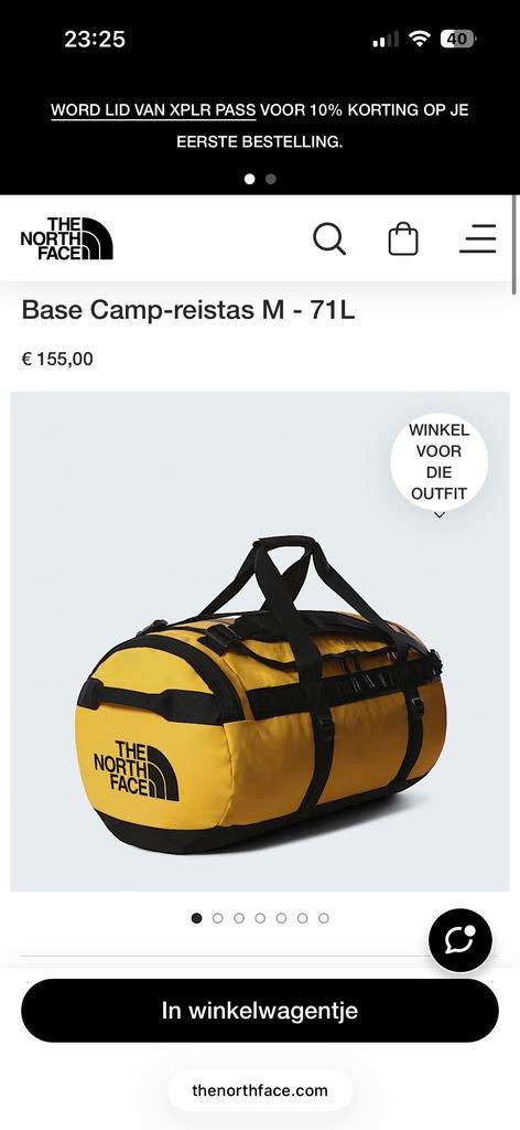 The North Face Base Camp Reistas M Geel 71L NIEUW, 30 cm of meer, Geel, Nieuw, Ophalen of Verzenden