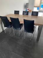 Bert Plantagie eettafel + 6 leren stoelen, Huis en Inrichting, Tafels | Eettafels, Ophalen, Gebruikt, Eikenhout, 200 cm of meer