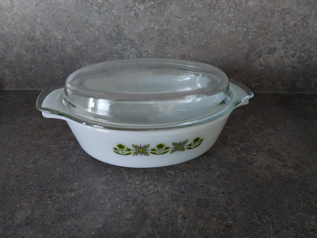 Anchor Hocking Ovenschaal met Deksel - Oven/Magnetron, Ophalen of Verzenden, Gebruikt, Glas, Wit