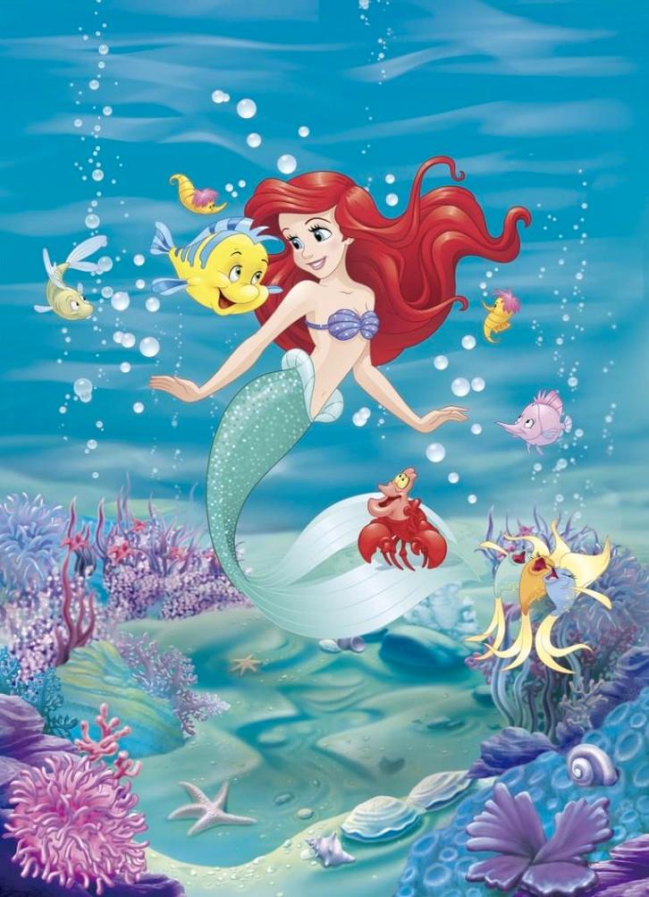De kleine Zeemeermin fotobehang, Singing, Ariel, in voorraad, Huis en Inrichting, Stoffering | Behang, minder dan 10 m², Verzenden