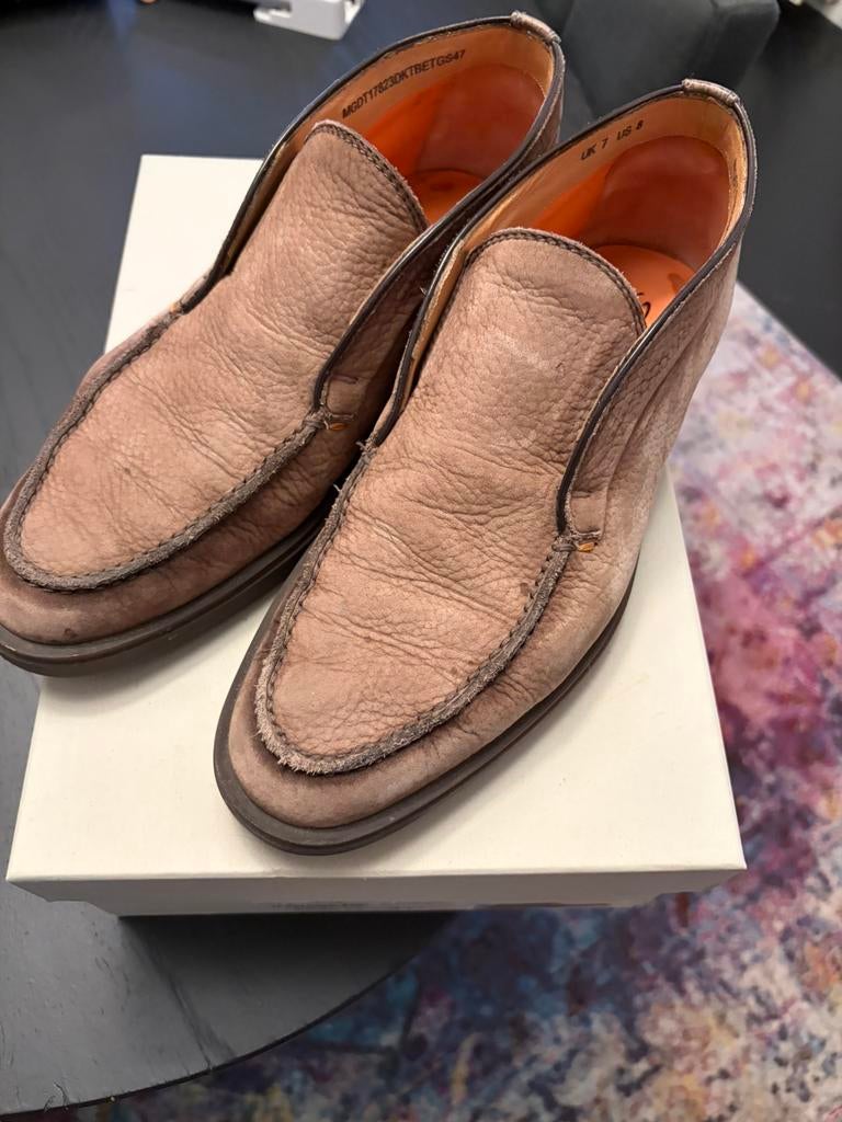 Santoni desert loafer maat 7 zacht leder, Bruin, Gedragen, Loafers, Ophalen