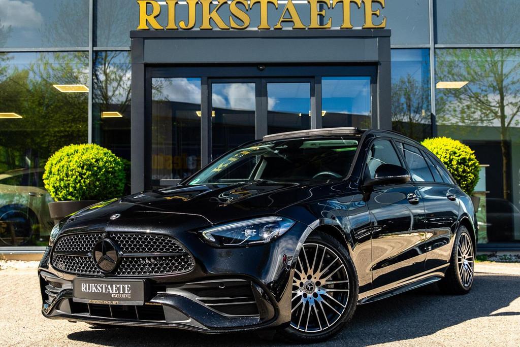 Mercedes C-klasse Estate C200 AMG Line|PANO|BURMESTER|ACC, Automaat, 4 cilinders, Zwart, Leder