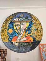 Uniek Keramisch Wandbord - Vrouw met Vissen, Antiek en Kunst, Antiek | Wandborden en Tegels, Ophalen of Verzenden
