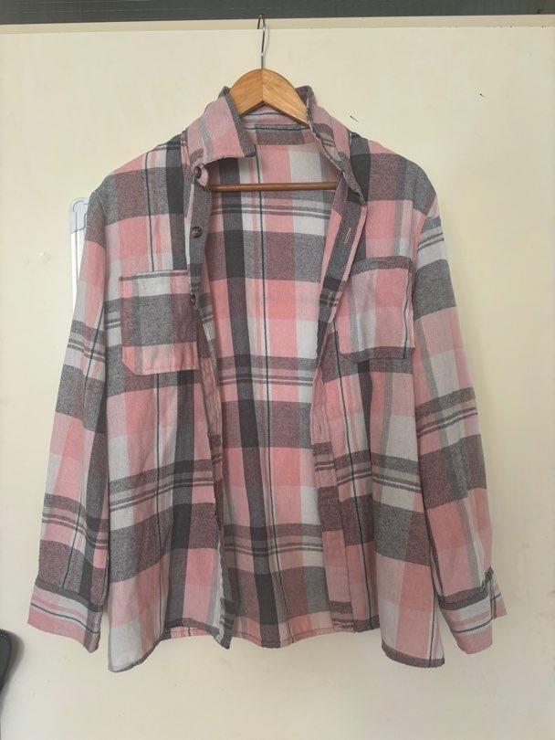 Dames Blouse - Roze/Grijs Geruit - Recht Model, Ophalen, Zo goed als nieuw, Maat 42/44 (L), Roze