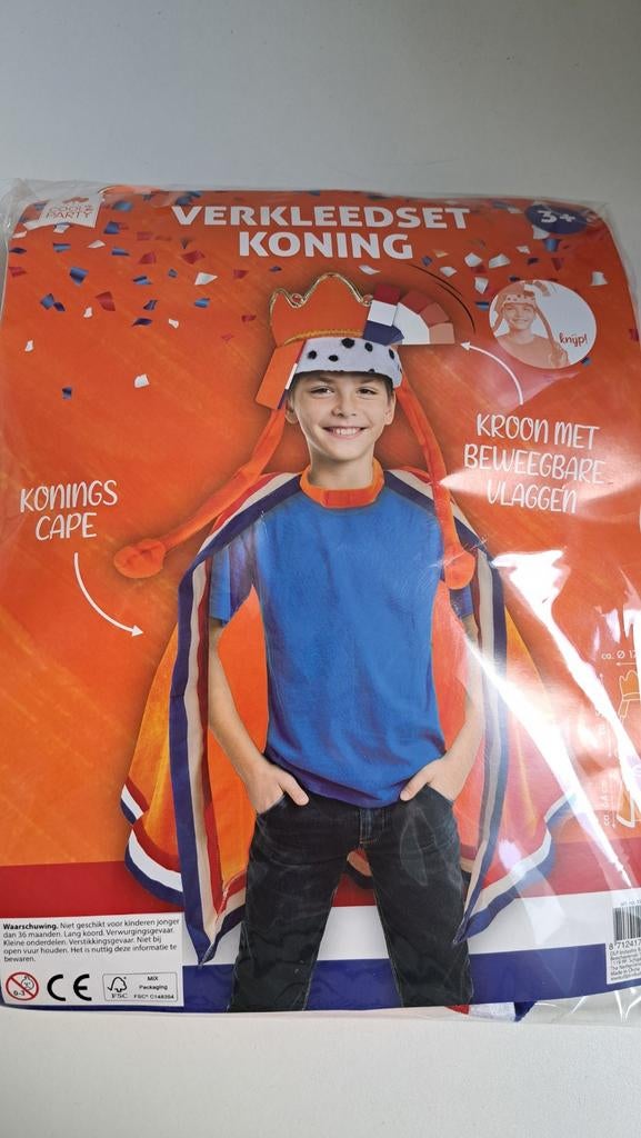 Verkleedset Koning - Oranje Cape en Kroon, Kinderen en Baby's, Ophalen of Verzenden, Nieuw, 122 t/m 128, Jongen of Meisje