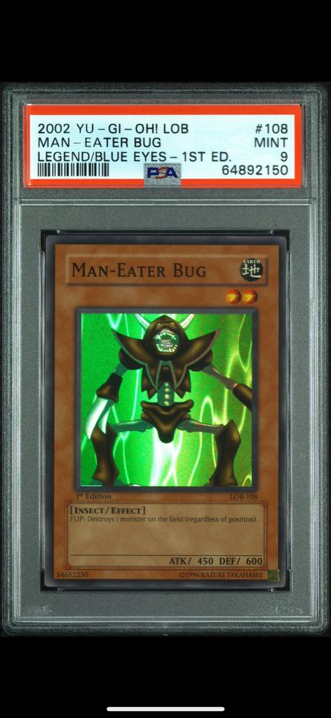 Yugioh PSA 9 LOB 108 1st edition Man Eater Bug, Ophalen of Verzenden, Zo goed als nieuw