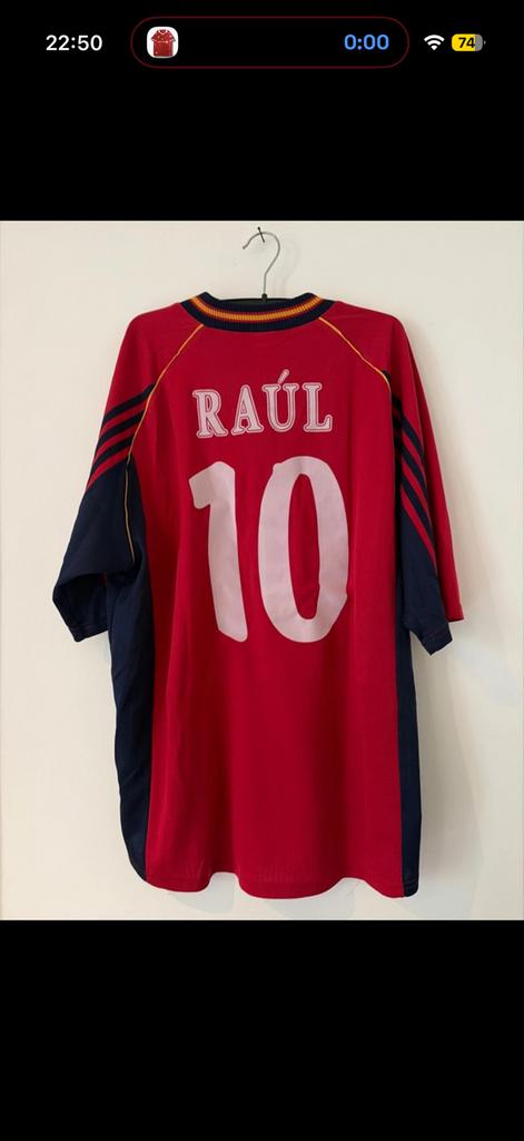 Vintage 1998 Spanje WK Voetbalshirt #10 Raul Maat XL, Maat XL, Ophalen of Verzenden, Gebruikt, Shirt