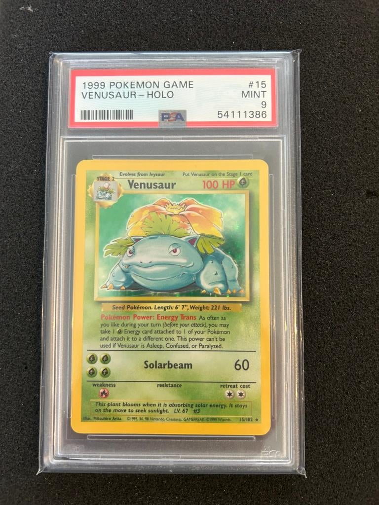 15/102 base venusaur psa 9, Hobby en Vrije tijd, Verzamelkaartspellen | Pokémon, Ophalen of Verzenden, Zo goed als nieuw, Foil