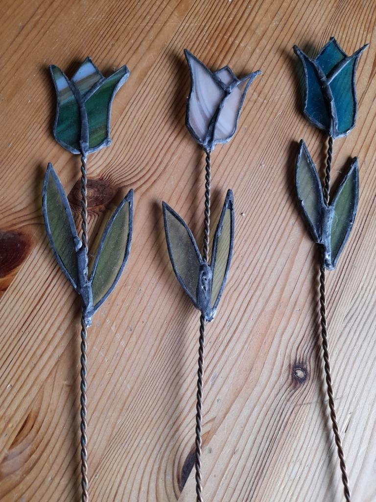 3 glas in lood tulpen, Ophalen of Verzenden