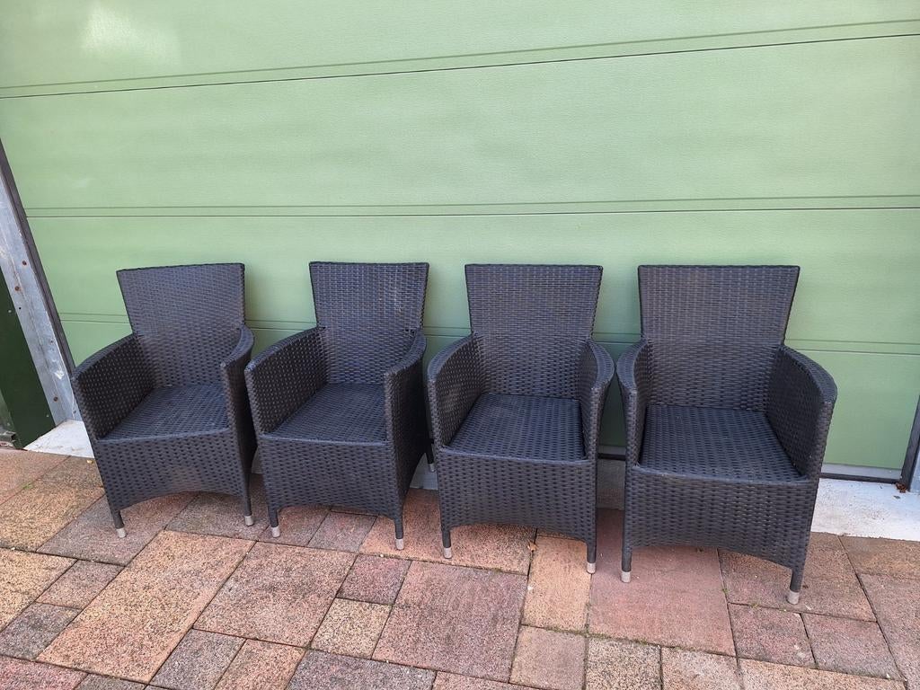 4 rotan kunststof tuinstoelen stoelen, Ophalen, Gebruikt, Kunststof