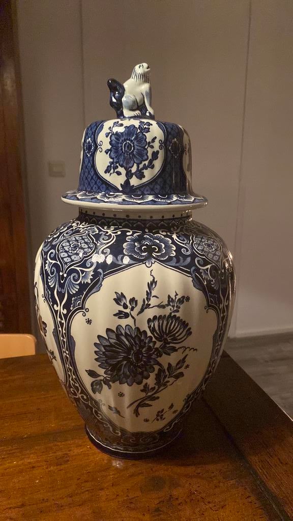 Prachtige Delfts Blauwe Vaas/Gemberpot met Deksel, Ophalen of Verzenden