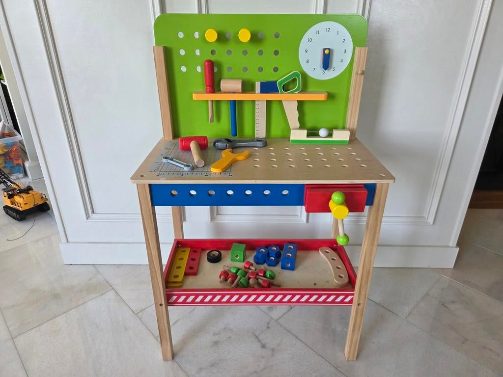 Kinder werkbank hout met speelgoed, Ophalen, Gebruikt