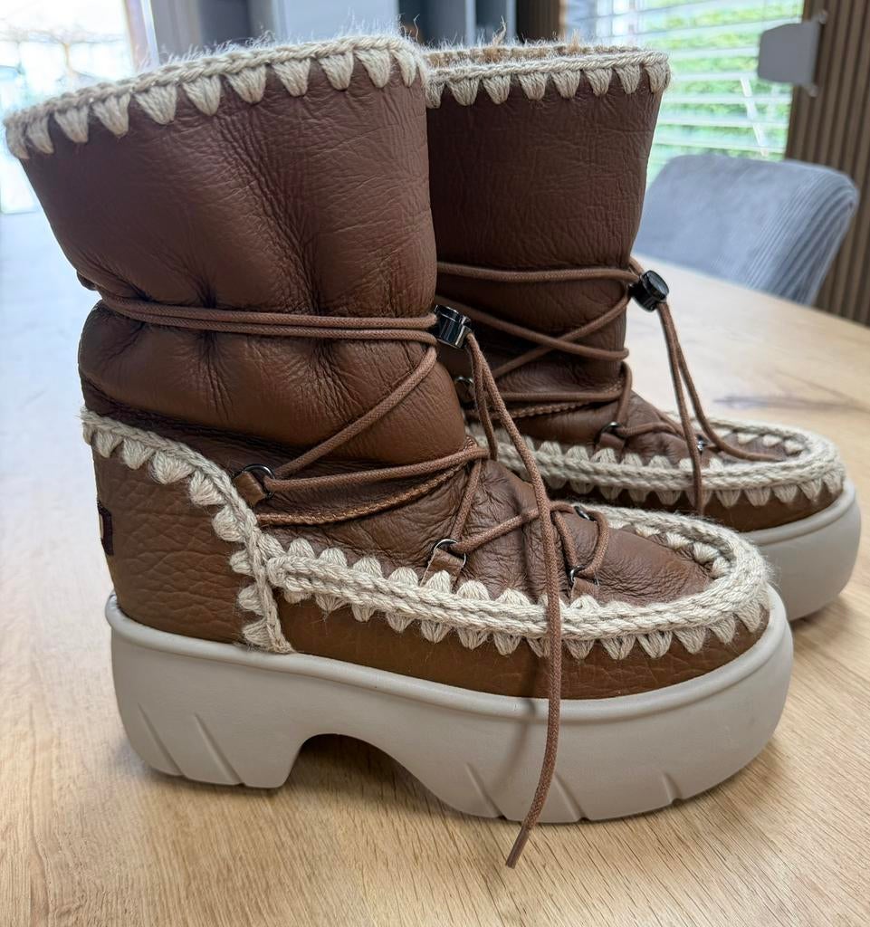 Mou laarzen sheepskin/leer mt 38 plateauzool, Kleding | Dames, Schoenen, Hoge laarzen, Bruin, Verzenden, Zo goed als nieuw