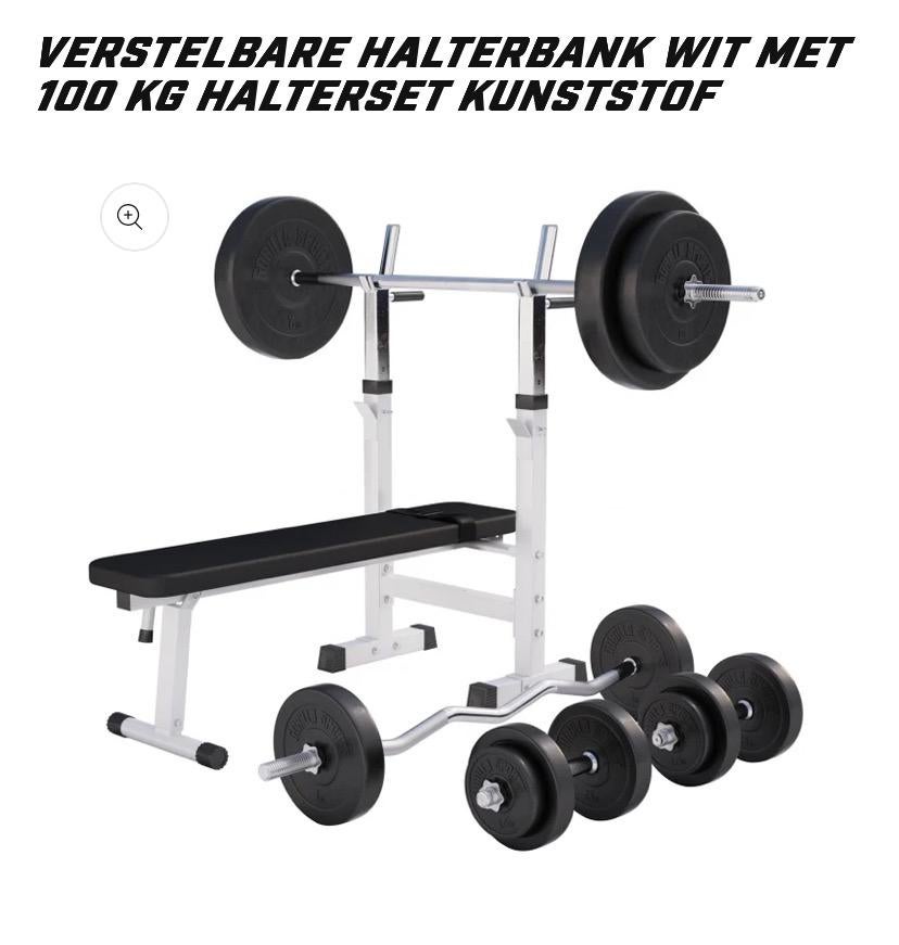 Halterbank met 100kg halterset van gorillasports, Ophalen, Zo goed als nieuw, Halterset