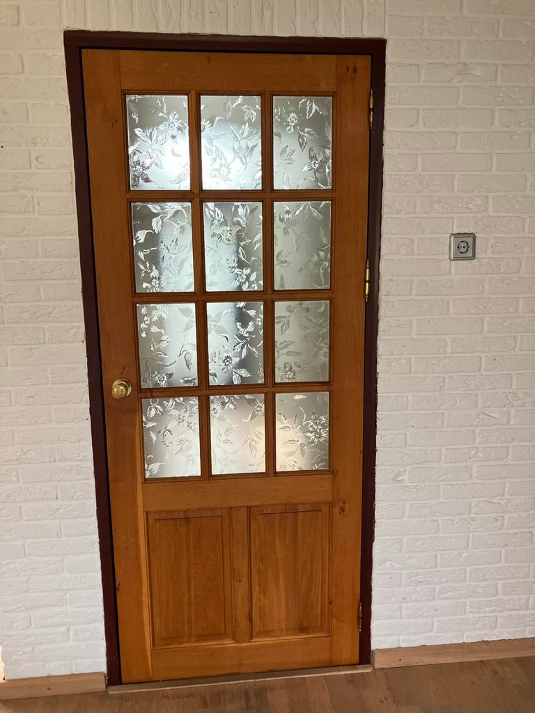 Houten binnendeur met glas, Ophalen, Gebruikt, 80 tot 100 cm, Binnendeur