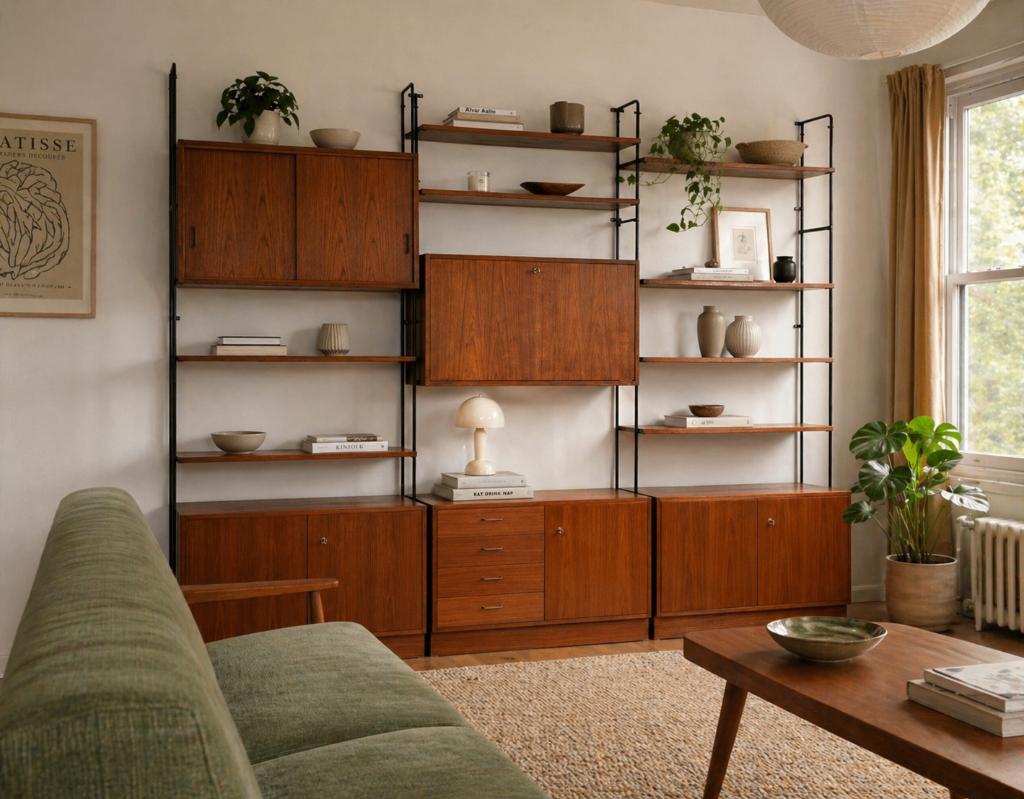 Vintage Omnia Hilker Wandsysteem Kast Deens Teak Jaren 60, 250 tot 300 cm, Gebruikt, Teakhout, 25 tot 50 cm