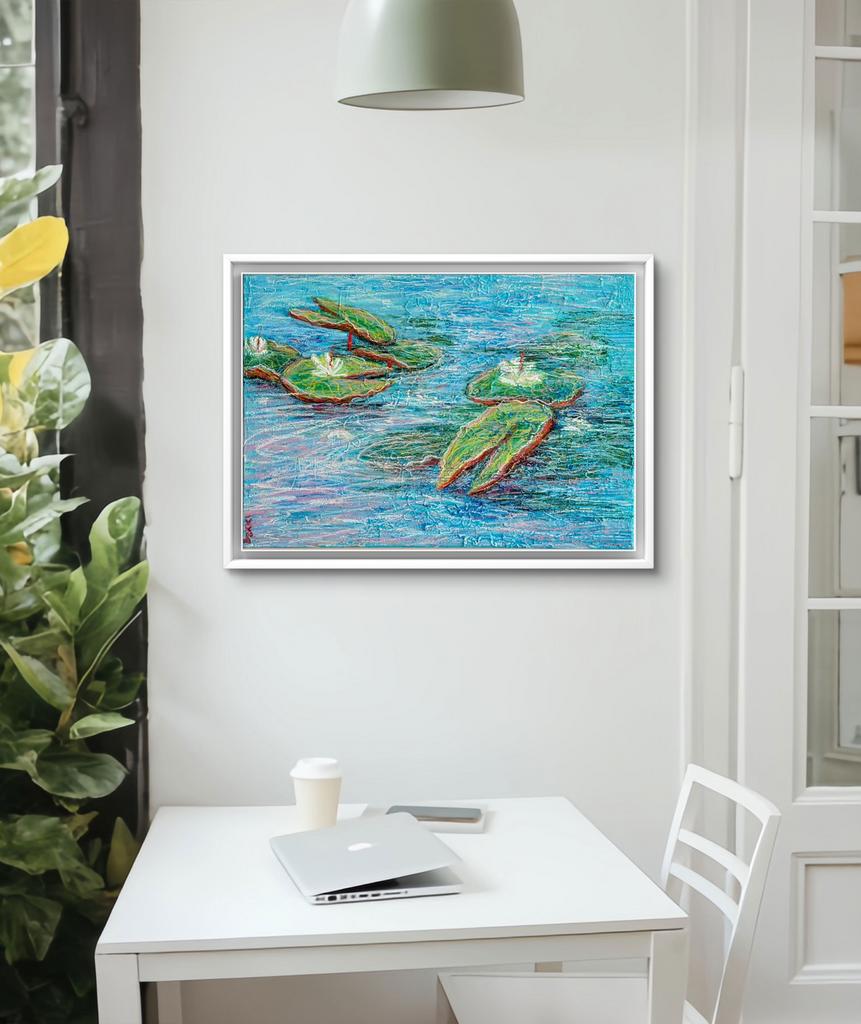 Kleurrijk Schilderij Waterlelies Abstract - 70x50cm, Ophalen