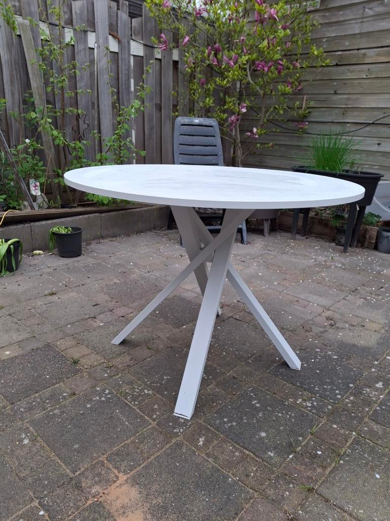Te koop witte ronde eettafel, Huis en Inrichting, Gebruikt, Rond, Ophalen, Overige houtsoorten