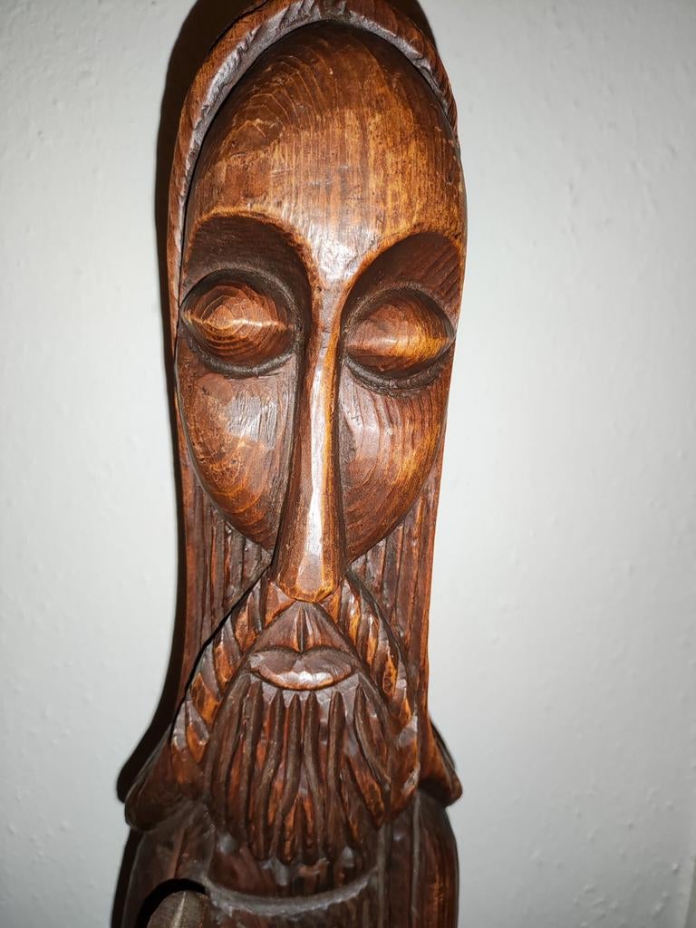 Prachtig groot oud zwaar houten beeld van de heilige Petrus, Ophalen
