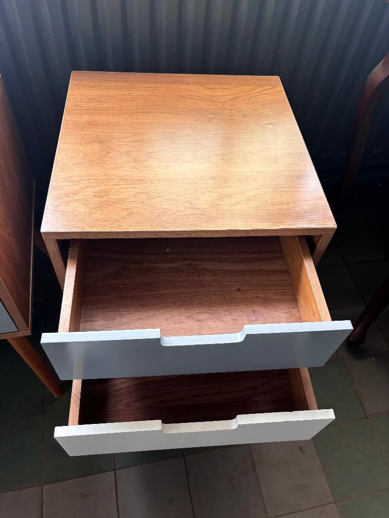 Set Scandinavische Nachtkastjes Eiken-look Wit Grijs Hout, Ophalen, Gebruikt, Minder dan 45 cm, 55 tot 70 cm