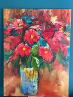 Olieverf schilderij: Rode Bloemen in Vaas, Ophalen