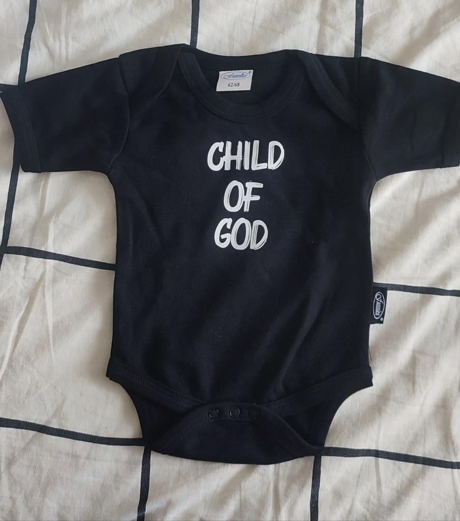 Nieuwe handgemaakte zwarte romper met christelijke opdruk, Kinderen en Baby's, Babykleding | Maat 62, Ophalen of Verzenden, Nieuw
