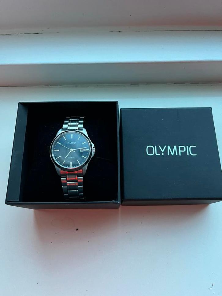 Olympic horloge saffier blauw met stalen band, Sieraden, Tassen en Uiterlijk, Horloges | Heren, Zo goed als nieuw, Polshorloge