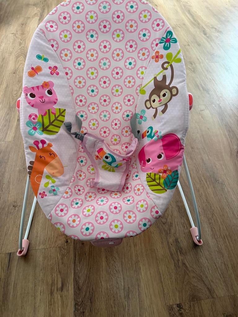 Bright Starts Wipstoeltje Roze met Dierenprint, Gebruikt, Wipstoel, Met gordel(s) of riempje(s), Ophalen