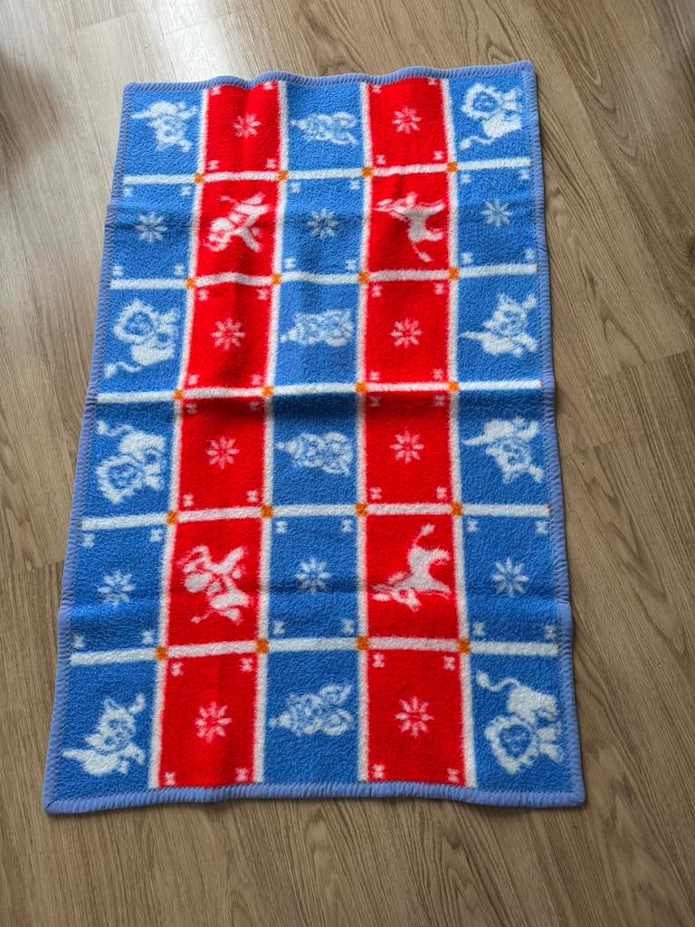 Vintage deken rood wit blauw baby deken kinder deken, Ophalen, Zo goed als nieuw, Minder dan 70 cm, Slaapzak