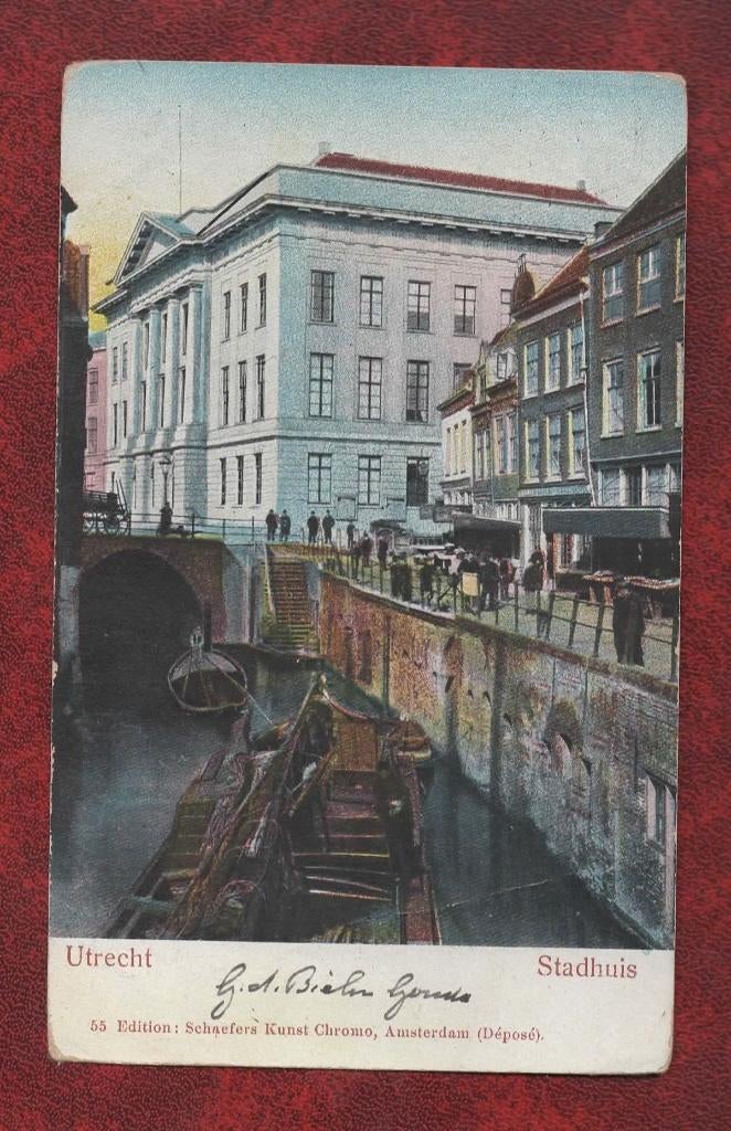 Utrecht - Stadhuis (Oude Gracht, schepen, trap) - begin '00, Ophalen of Verzenden, Voor 1920, Ongelopen, Utrecht
