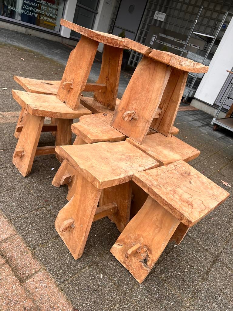 Teak Houten Krukjes - Rustiek en Robuust, Ophalen, Gebruikt, Hout