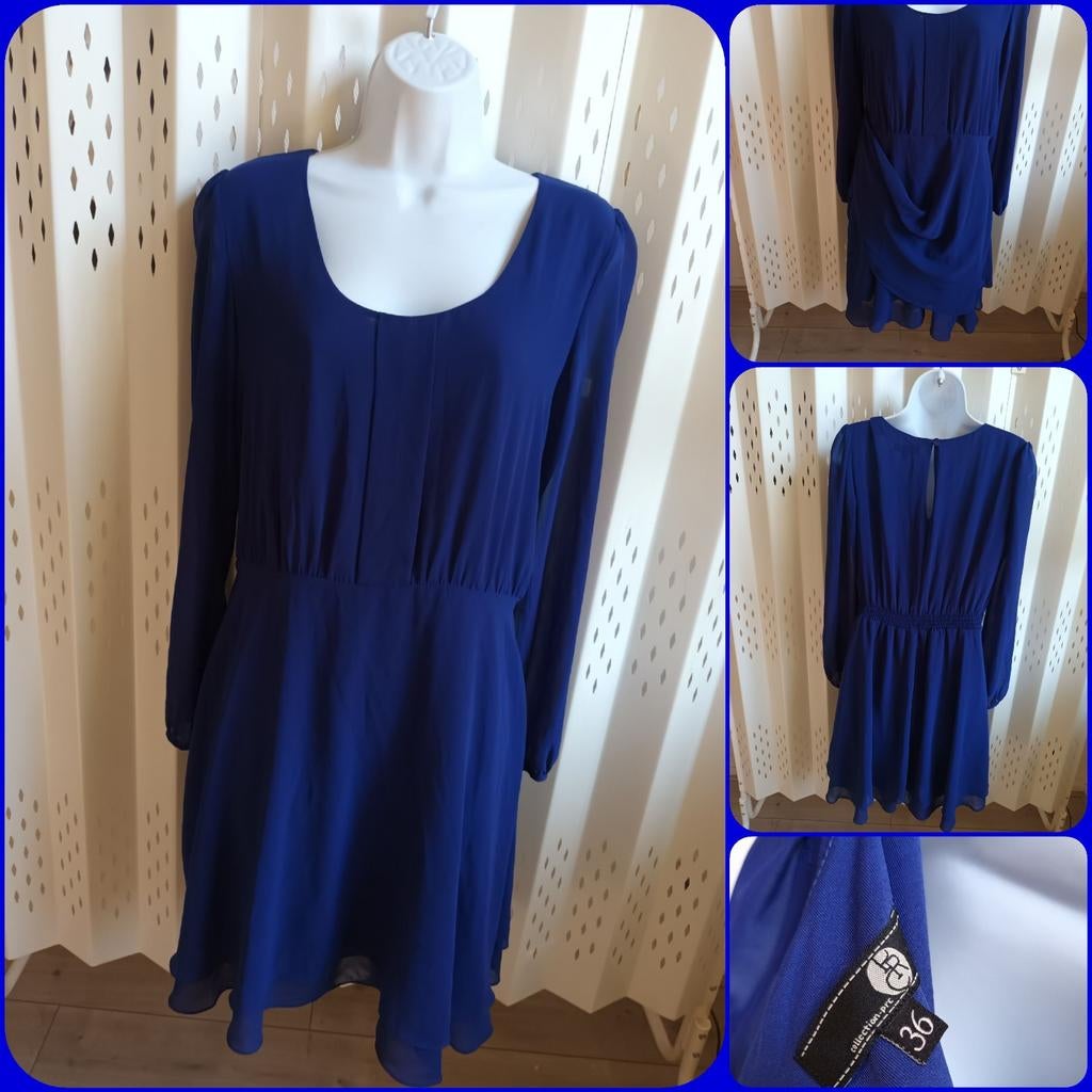 Kobaltblauwe jurk met lange mouwen - Maat 36 (S), Kleding | Dames, Blauw, Ophalen of Verzenden, Zo goed als nieuw, PRC COLLECTION