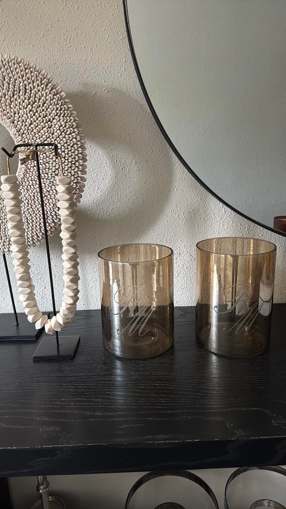 Riviera Maison windlicht bruin glas, Overige materialen, Bruin, Ophalen of Verzenden, Zo goed als nieuw