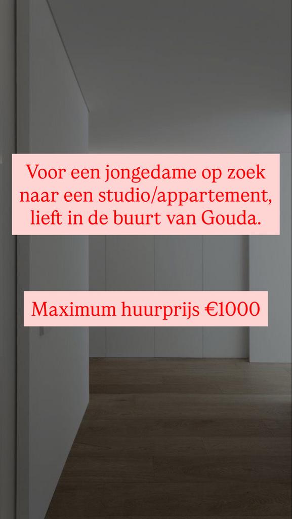 Studio of appartement gezocht GOUDA ROTTERDAM DEN HAAG, Huizen en Kamers