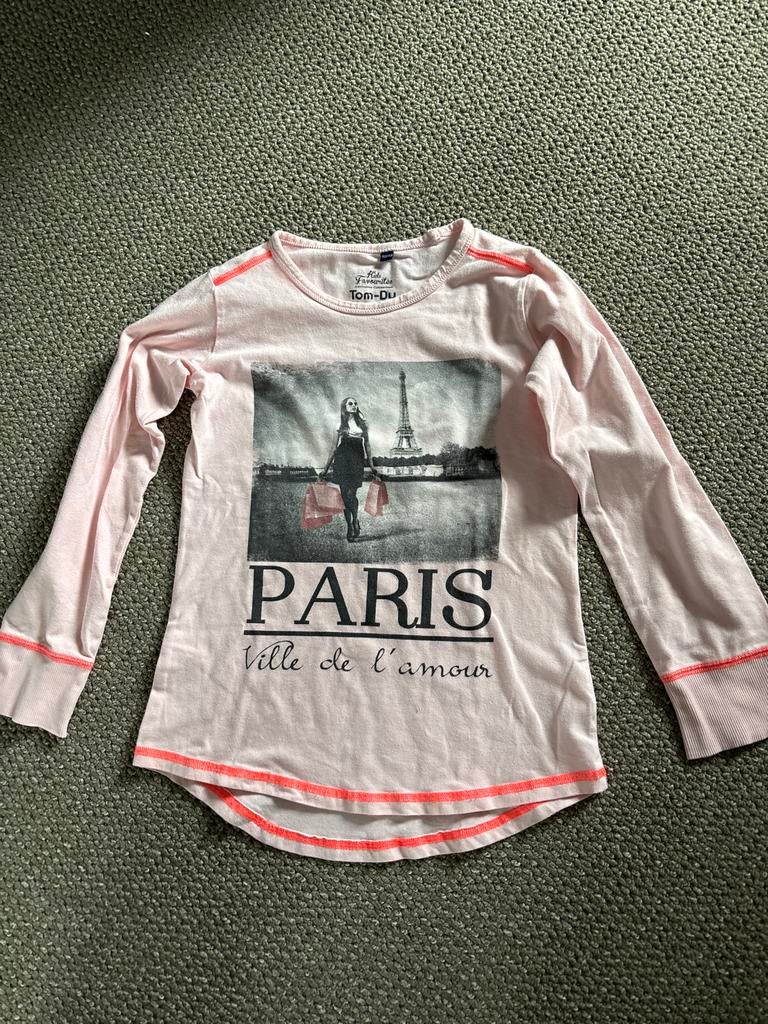 Roze longsleeve 152/158 met Eiffeltoren print merk Tomdu, Ophalen of Verzenden, Zo goed als nieuw, Meisje, Shirt of Longsleeve