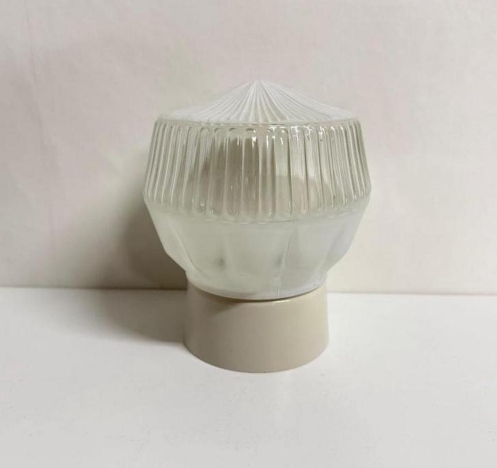 Vintage lamp wit met helder glas geribbeld glas seventies, Ophalen of Verzenden, Zo goed als nieuw, Glas, Vintage