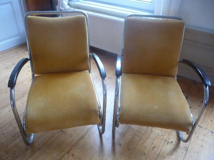 Paul Schuitema lounge chairs (model PS2), Huis en Inrichting, Fauteuils, Gebruikt, Metaal, Stof, 50 tot 75 cm, Minder dan 75 cm
