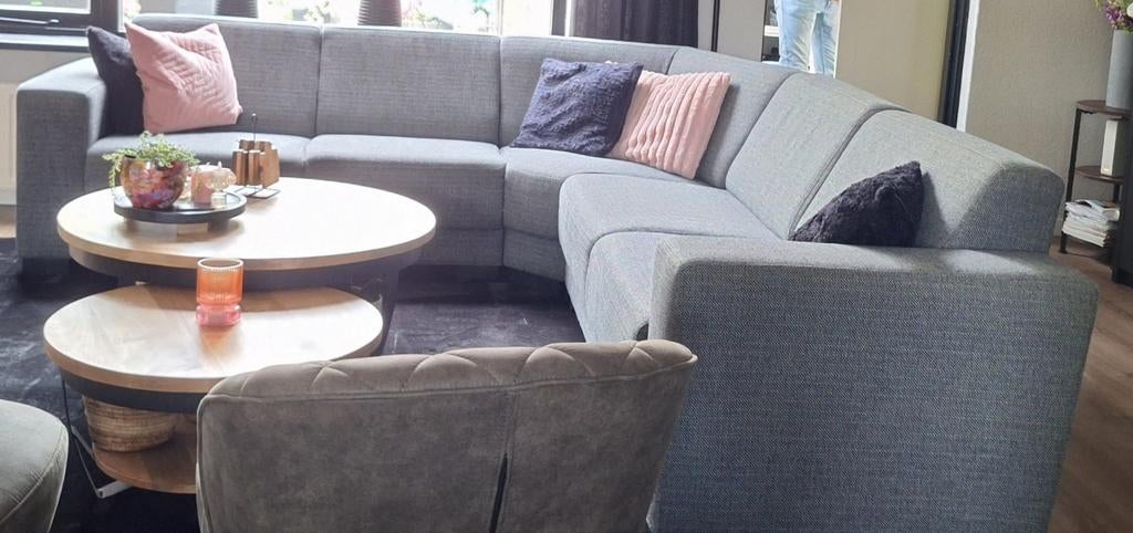 Hoekbank 2 en 2,5 zit grijs gemeleerd, Ophalen, Vierpersoons of meer, Stof