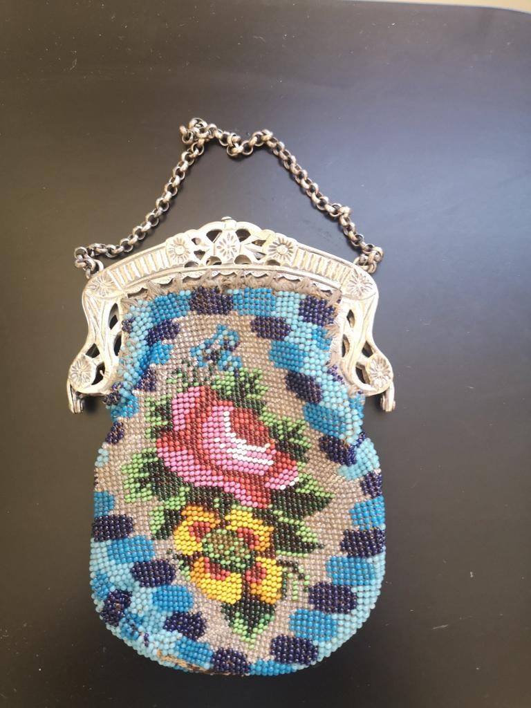 Antieke  kralenbeursje, Ophalen of Verzenden, Zilver, Zilver