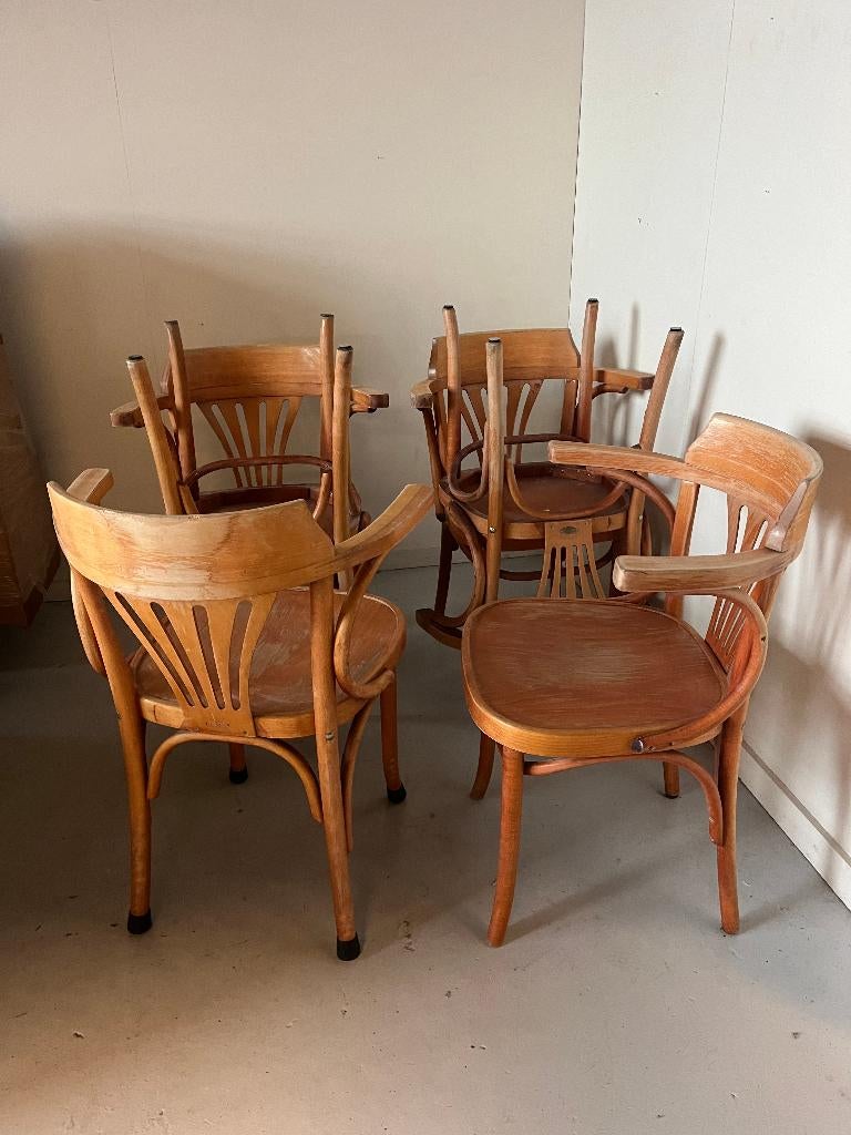 Stoelen (Cafe, Bar, restaurant, hout, zes), Huis en Inrichting, Stoelen, Ophalen, Gebruikt, Bruin, X