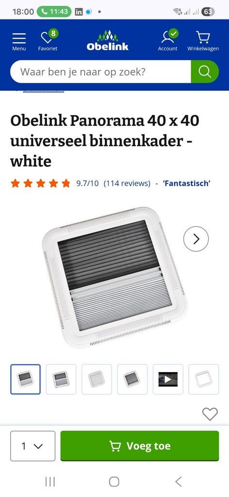 Obelink panorama binnenkader 40 x 40 universeel, Caravans en Kamperen, Ophalen of Verzenden, Nieuw