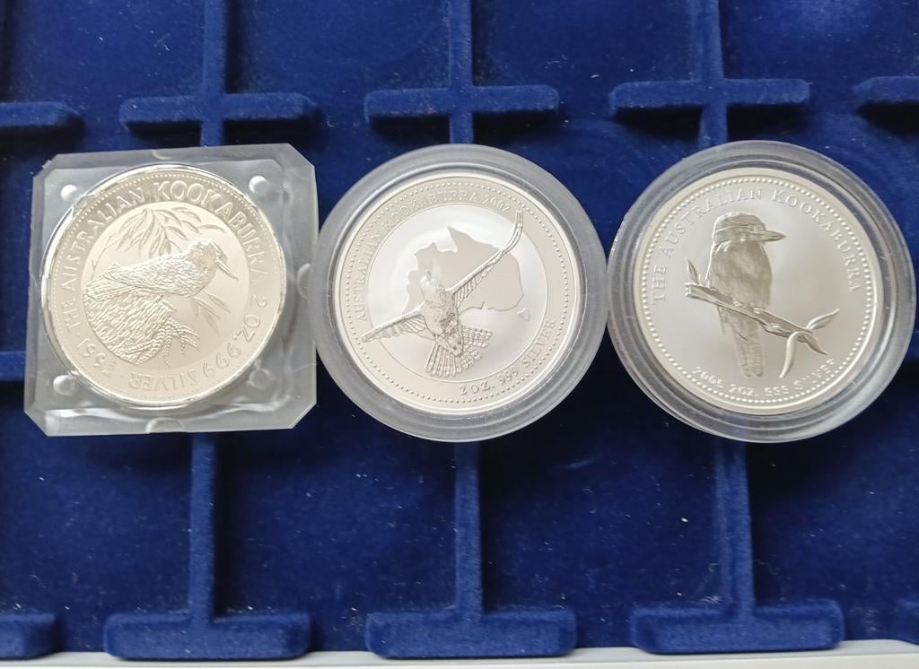Zilveren 2 oz. Kookaburra Munten va 230,-eu, Ophalen of Verzenden, Zilver