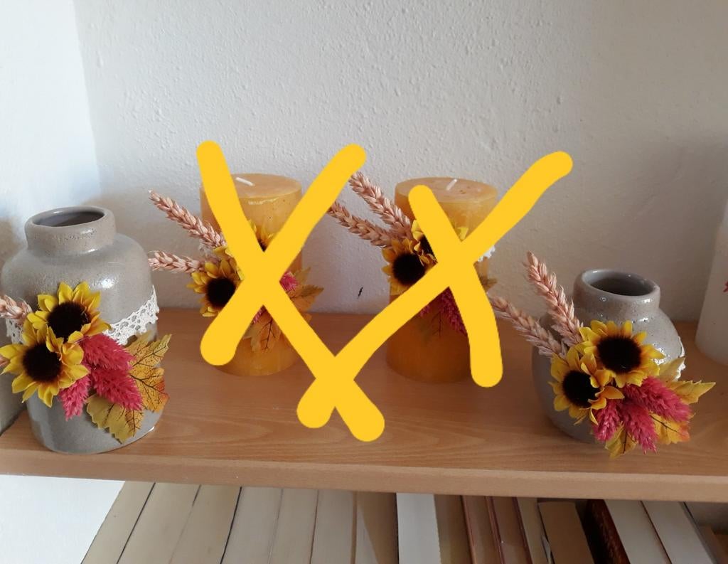 2 stenen vaasjes gedecoreerd met droogbloemen, Ophalen of Verzenden, Nieuw